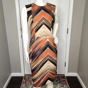 Calvin Klein Kmu Khaki Multi Orange Brown Sheath Dress
